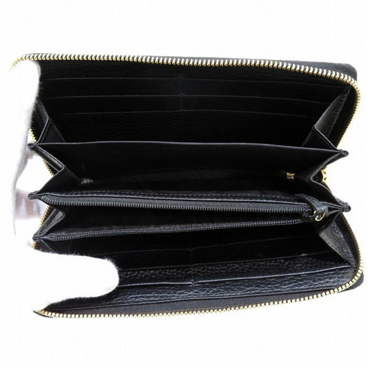 Luxury Gucci GG Marmont 456117 Black Round Zipper Long Wallet Ladies