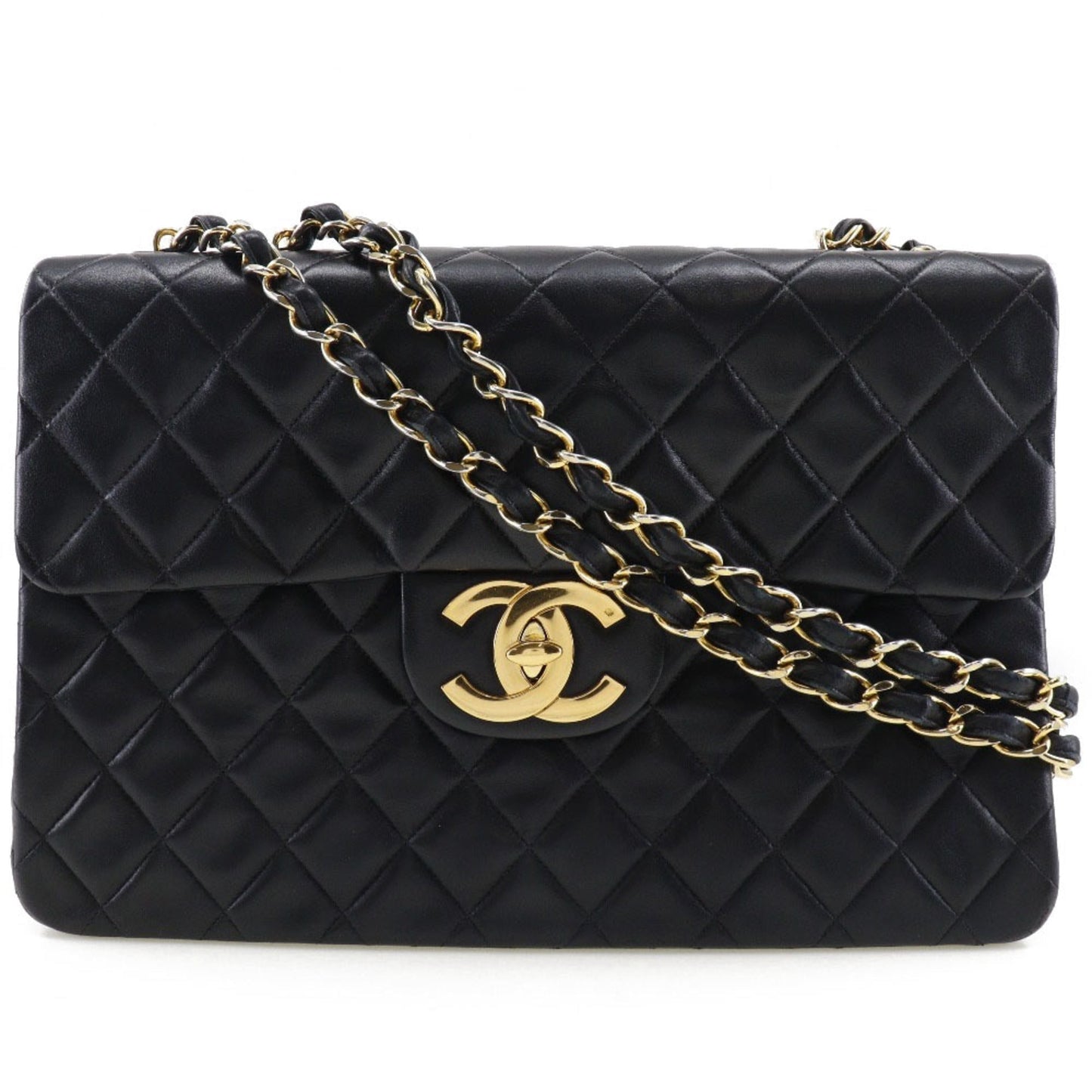 Luxury Chanel Big Matrasse 34 Chain Shoulder A01094 Lambskin Black/Gold Hardware Women's Bag