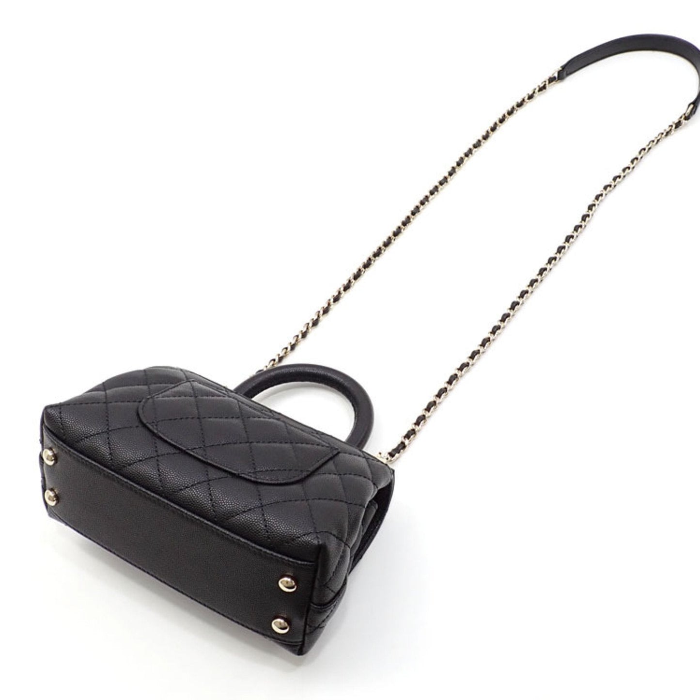 Luxury Chanel Handbag Matelasse Coco Handle XXS Women's Black Caviar Skin AS2215 Shoulder