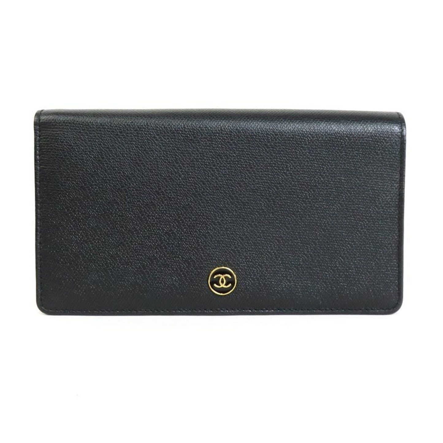 Luxury Chanel folio long wallet coco button leather black ladies