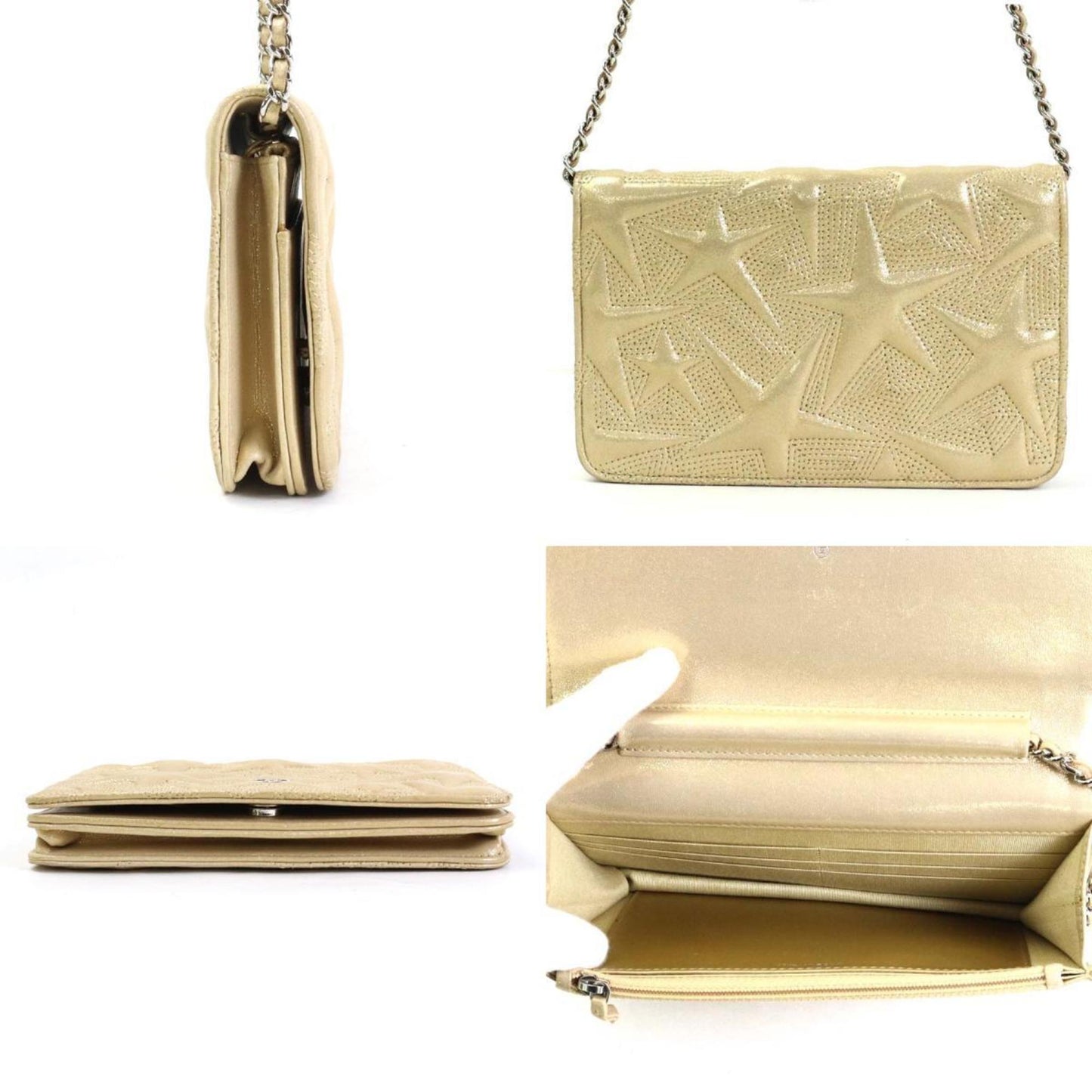 Luxury Chanel Wallet Chain Shoulder Bag Coco Mark Leather/Metal Gold/Silver Women's e55872a