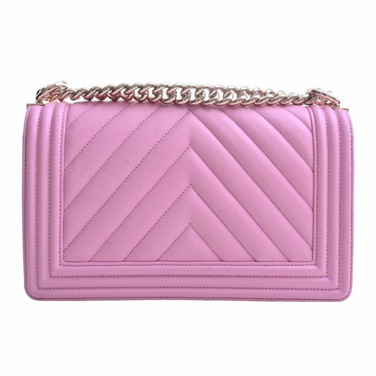 Luxury Chanel Lambskin Boy Coco Mark Chain Shoulder Bag Pink Ladies