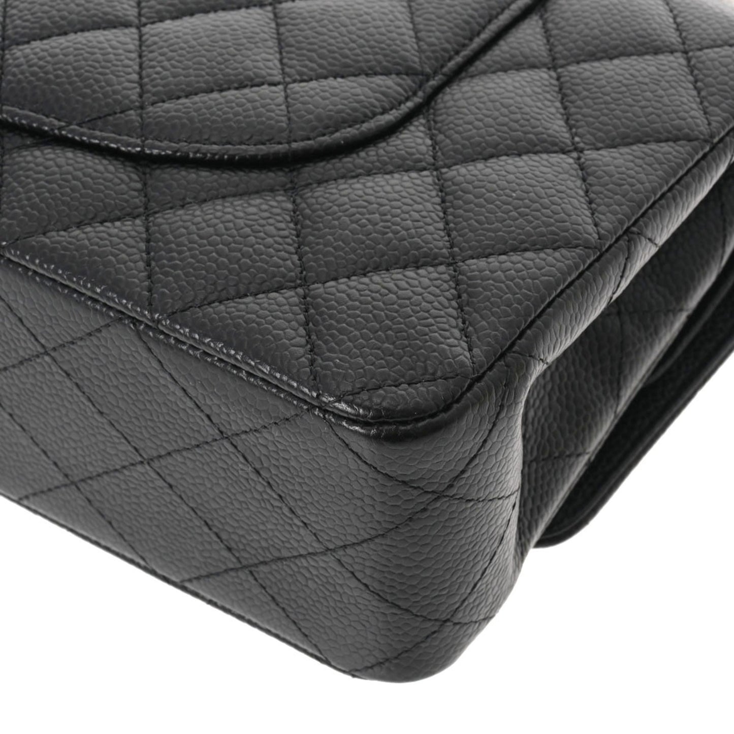 CHANEL Matelasse Chain Shoulder 25cm W Flap Black Ladies Caviar Skin Bag