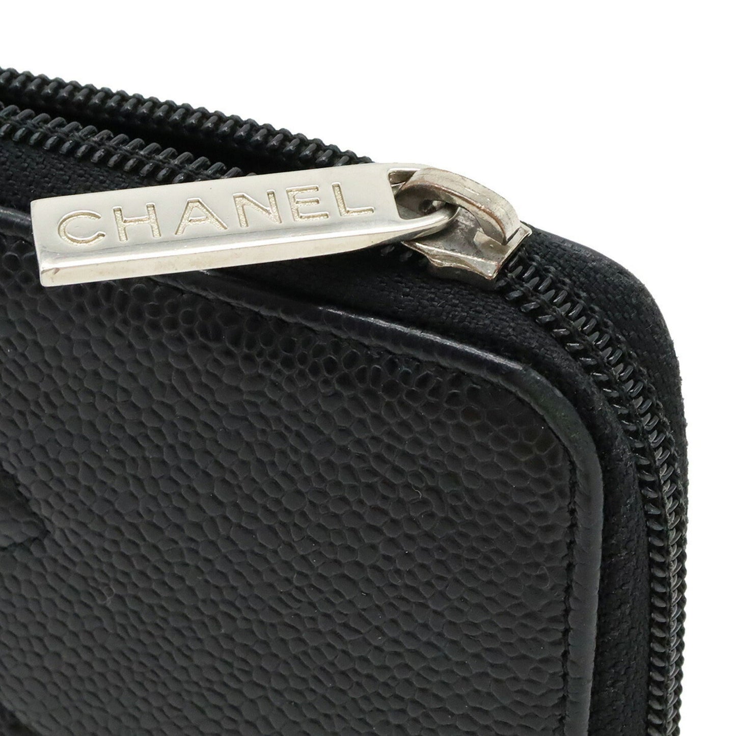Luxury Chanel Caviar Skin Coco Mark Round Long Wallet Leather Black A50071