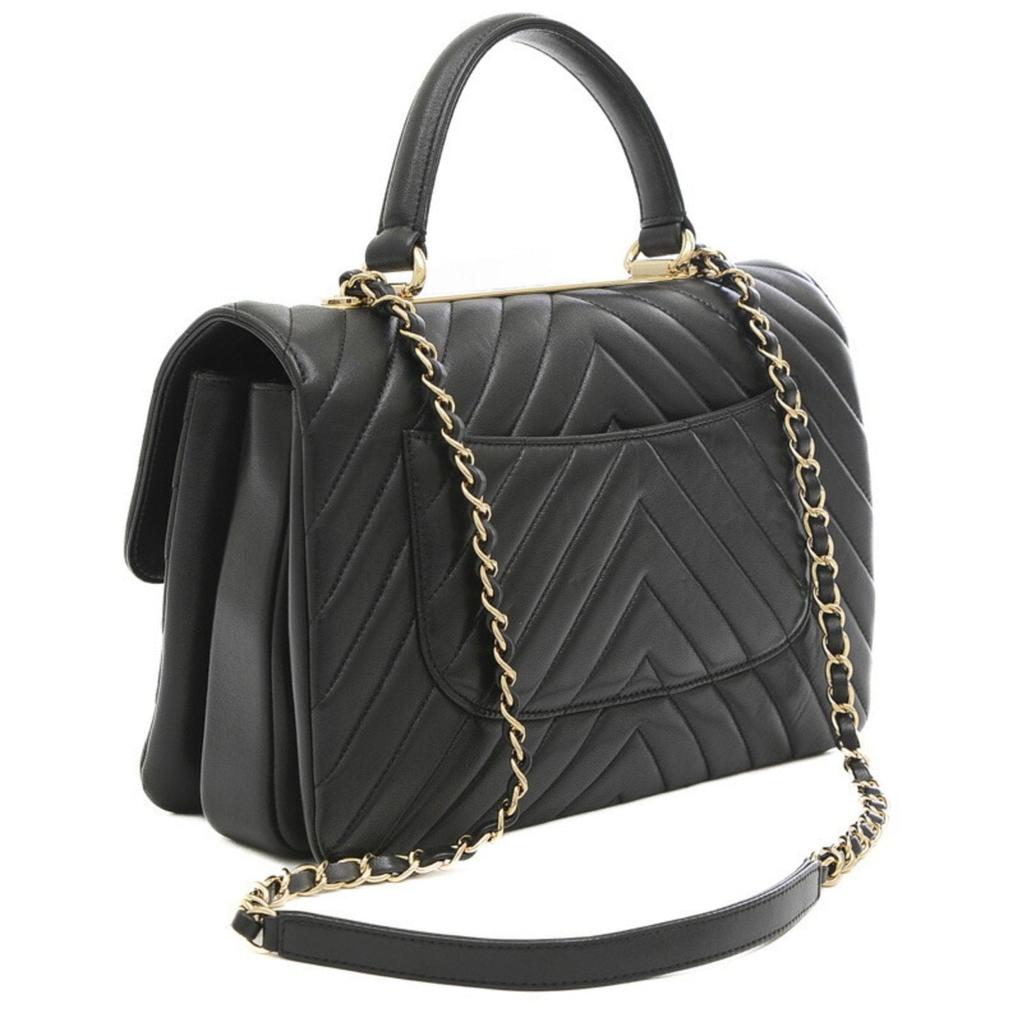 Luxury Chanel Top Handle 2Way Chain Shoulder V Stitch Lambskin Black A69923