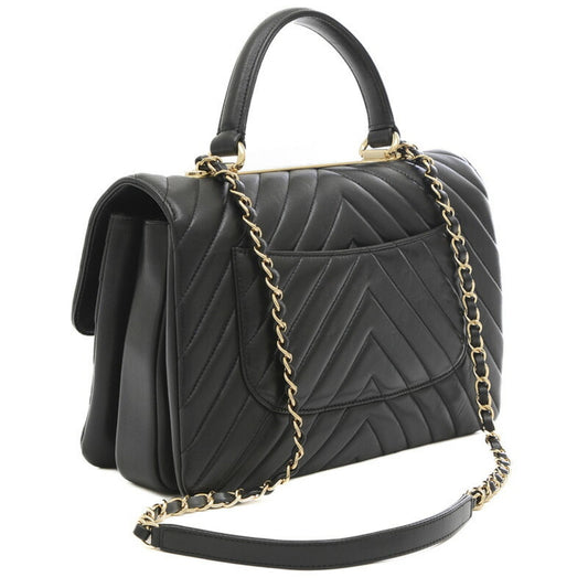 Luxury Chanel Top Handle 2Way Chain Shoulder V Stitch Lambskin Black A69923