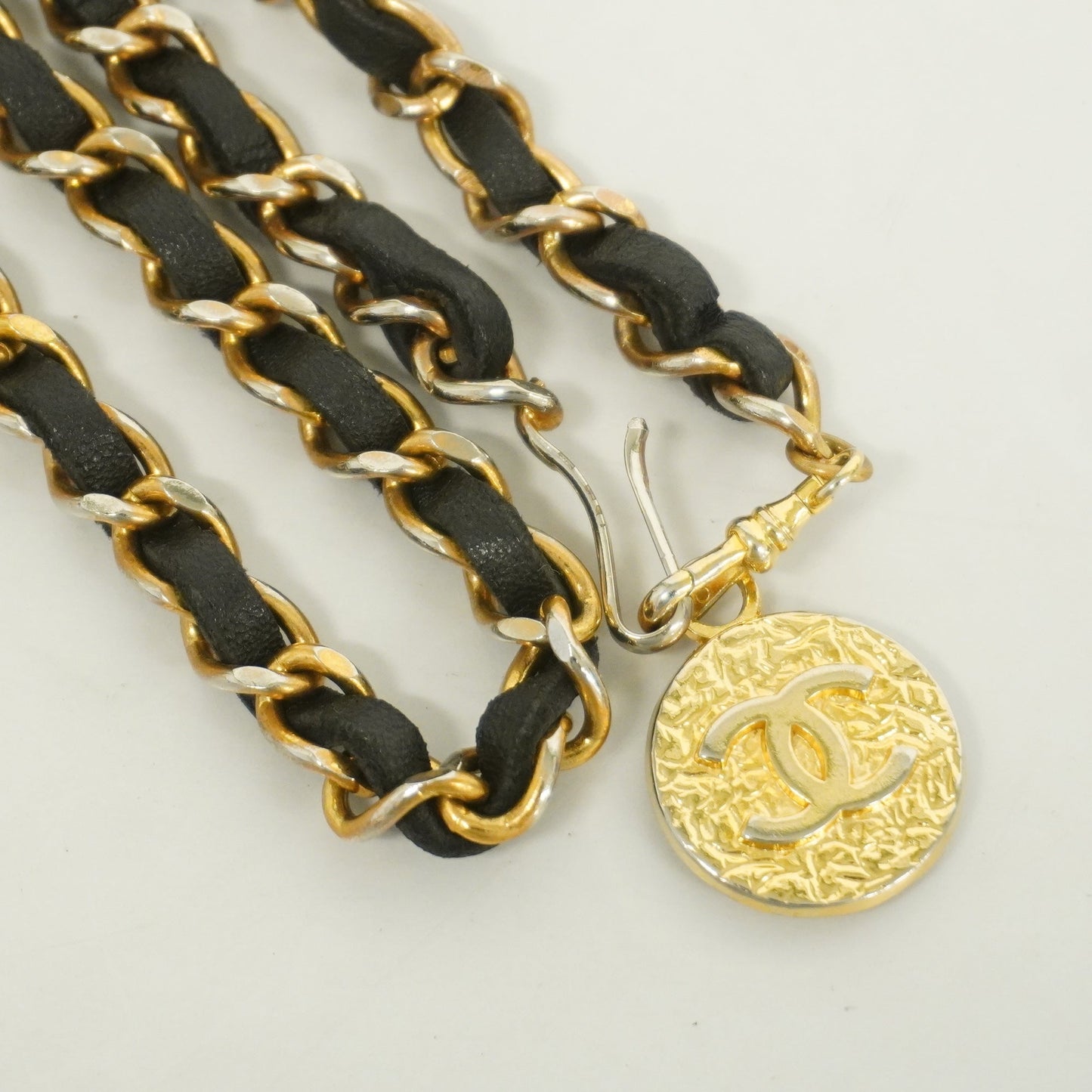 CHANEL[3cc2400] Auth  belt chain belt lambskin black gold metal