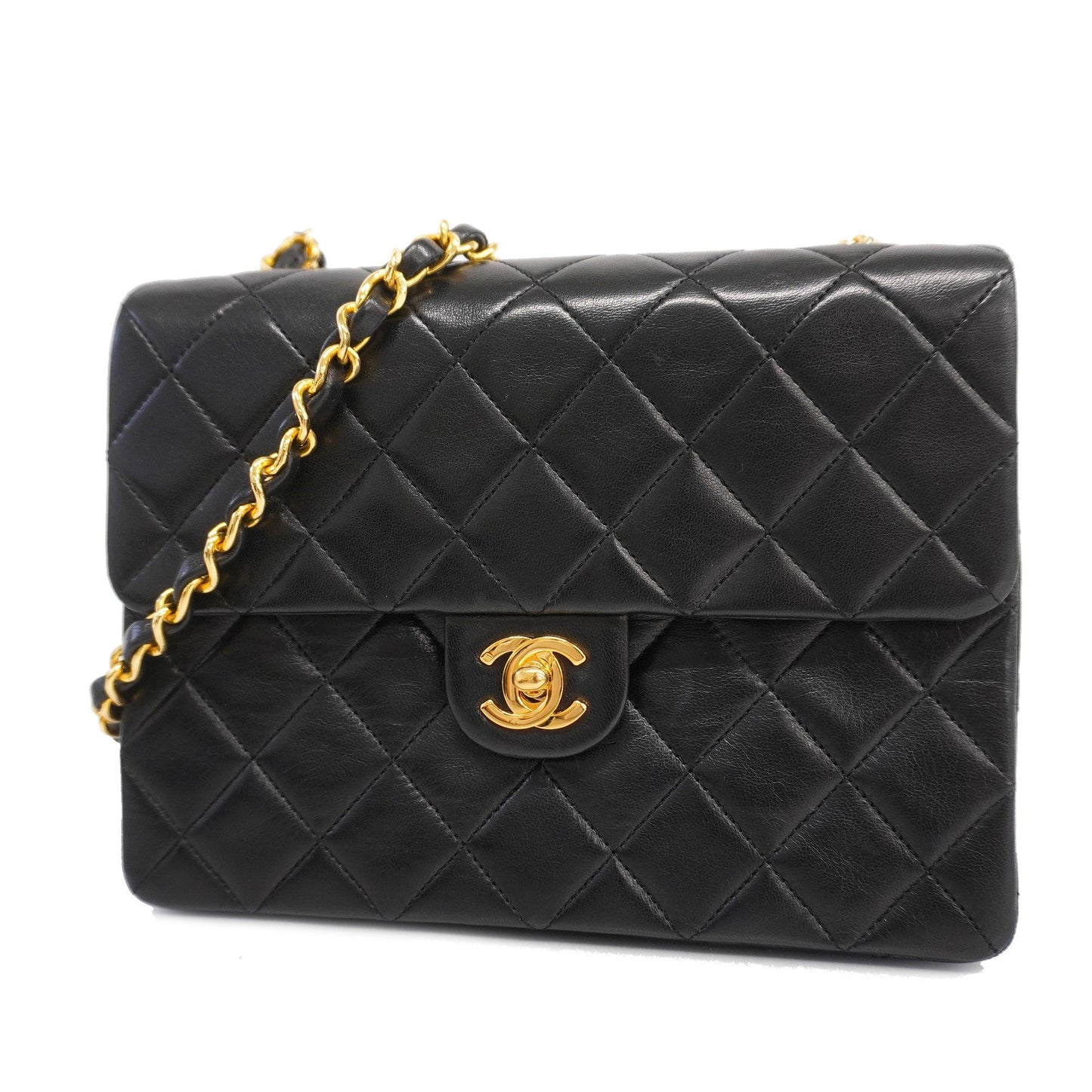CHANELAuth  Matelasse Chain Shoulder Lambskin Women's Leather Shoulder Bag Black