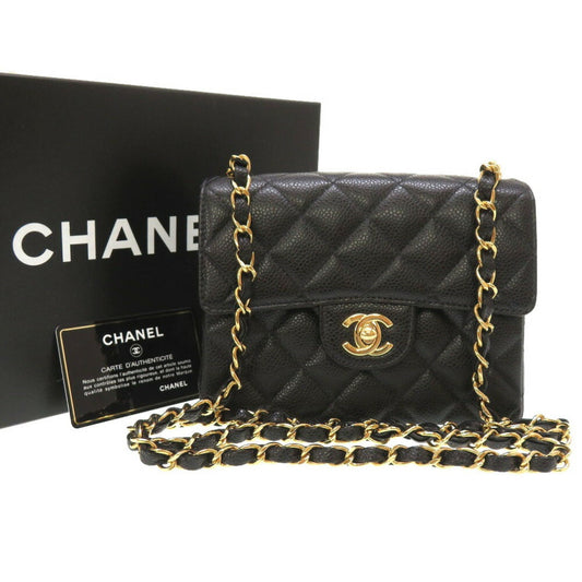 Luxury Chanel Matelasse Caviar Skin Black No. 8 Gold Chain Shoulder Bag Coco Mark