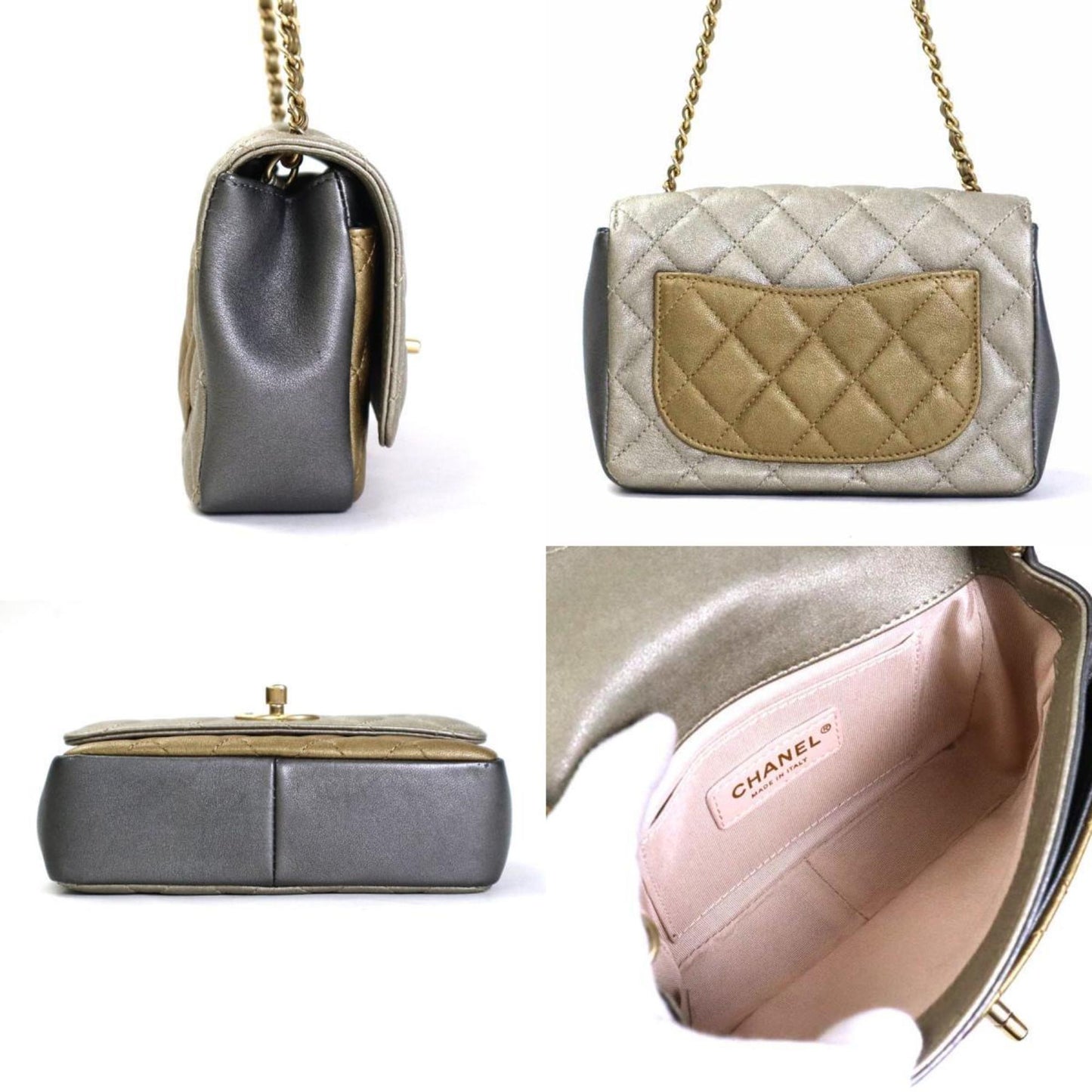 Luxury Chanel Diagonal Shoulder Bag Matelasse Camellia Leather/Metal Greige/Gold/Gray Women's e55934a