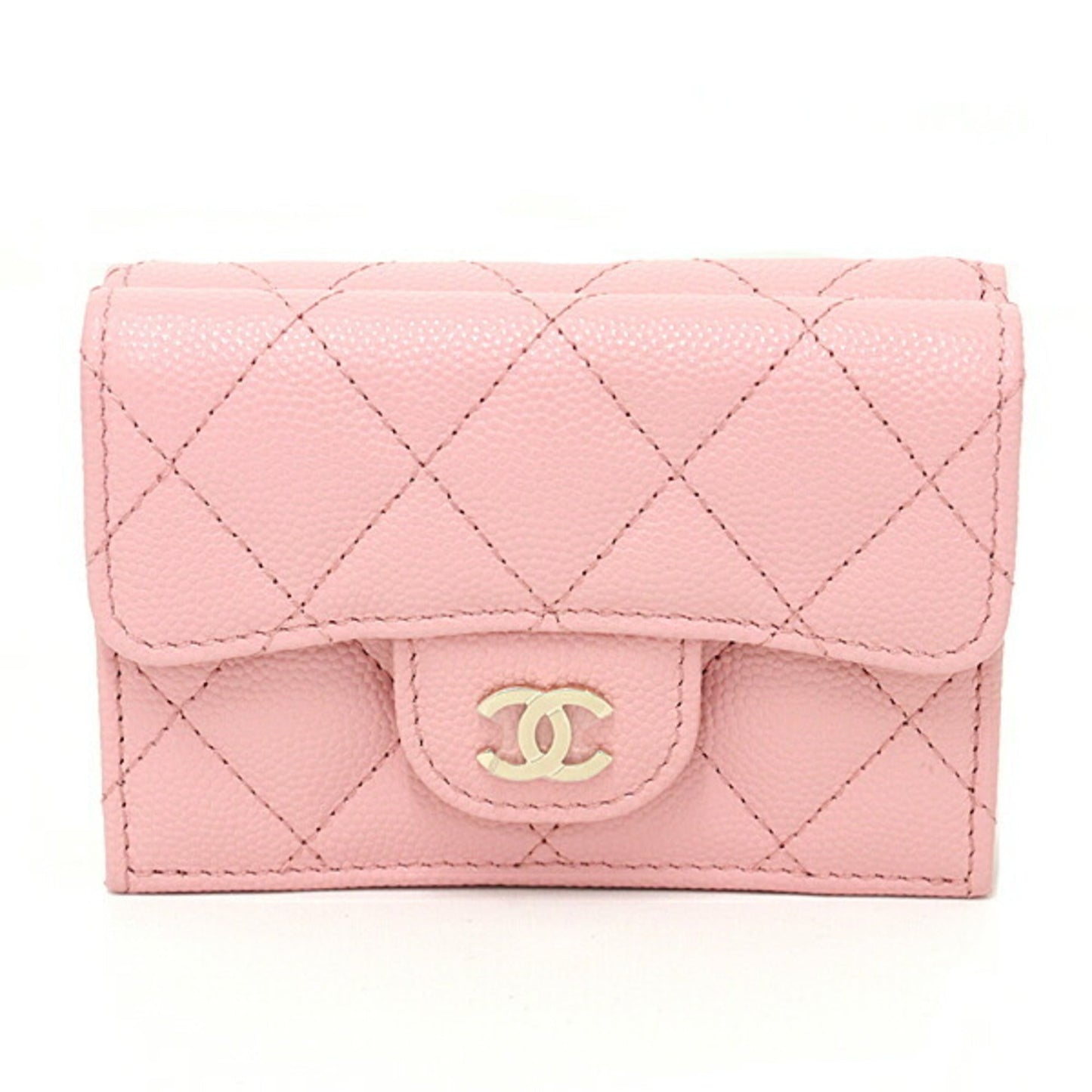 Luxury Chanel Matelasse Classic Small Flap Caviar Skin Trifold Wallet AP0230 Pink