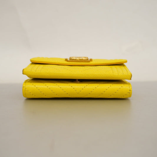 CHANEL  Boy  Tri-fold Wallet Boy  V Stitch Gold Hardware Women's