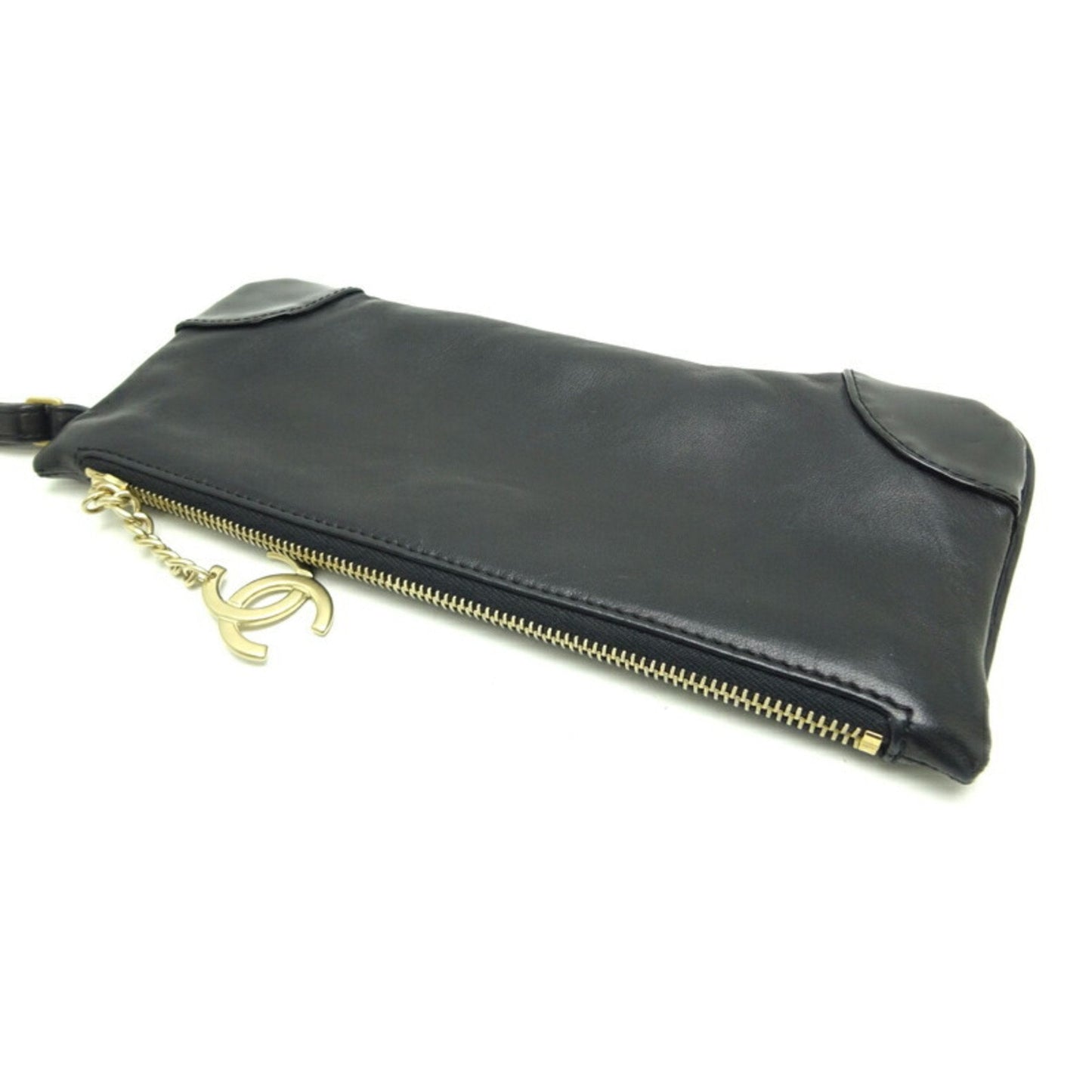 Luxury Chanel Camellia Pouch Women's and Men's Handbag Leather Black