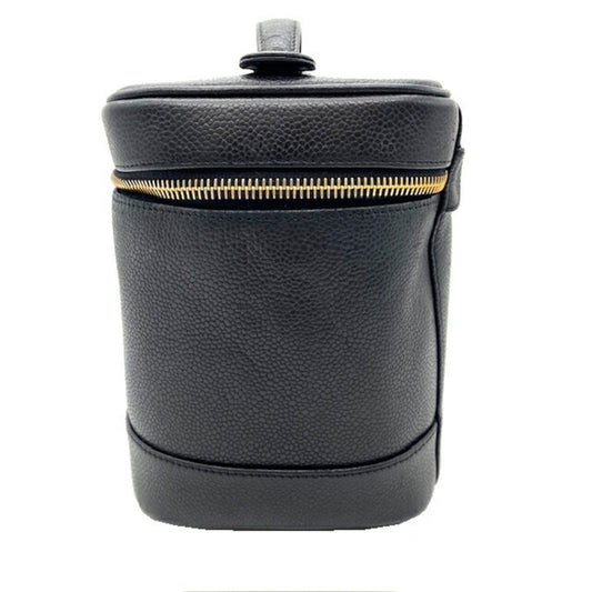 Luxury Chanel Vanity Bag Coco Mark Caviar Skin Women's Black