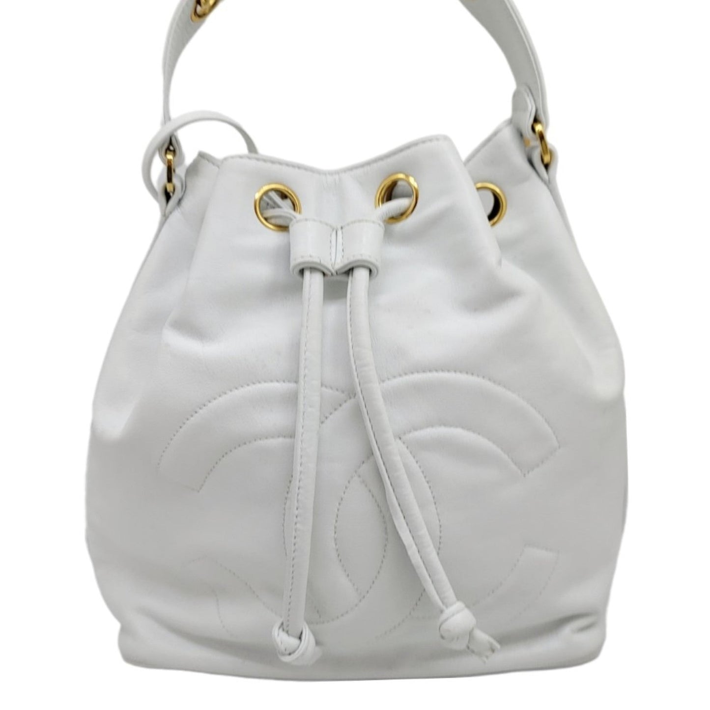 Luxury Chanel drawstring shoulder one bag white gold metal fittings G leather handbag ladies