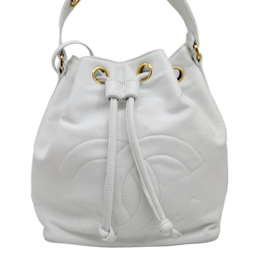Luxury Chanel drawstring shoulder one bag white gold metal fittings G leather handbag ladies