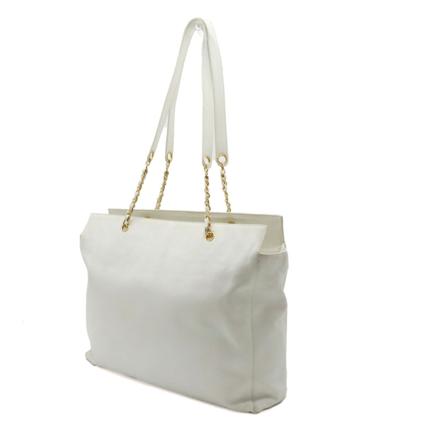 Luxury Chanel Caviar Skin Coco Mark Chain Tote Bag Shoulder Leather White