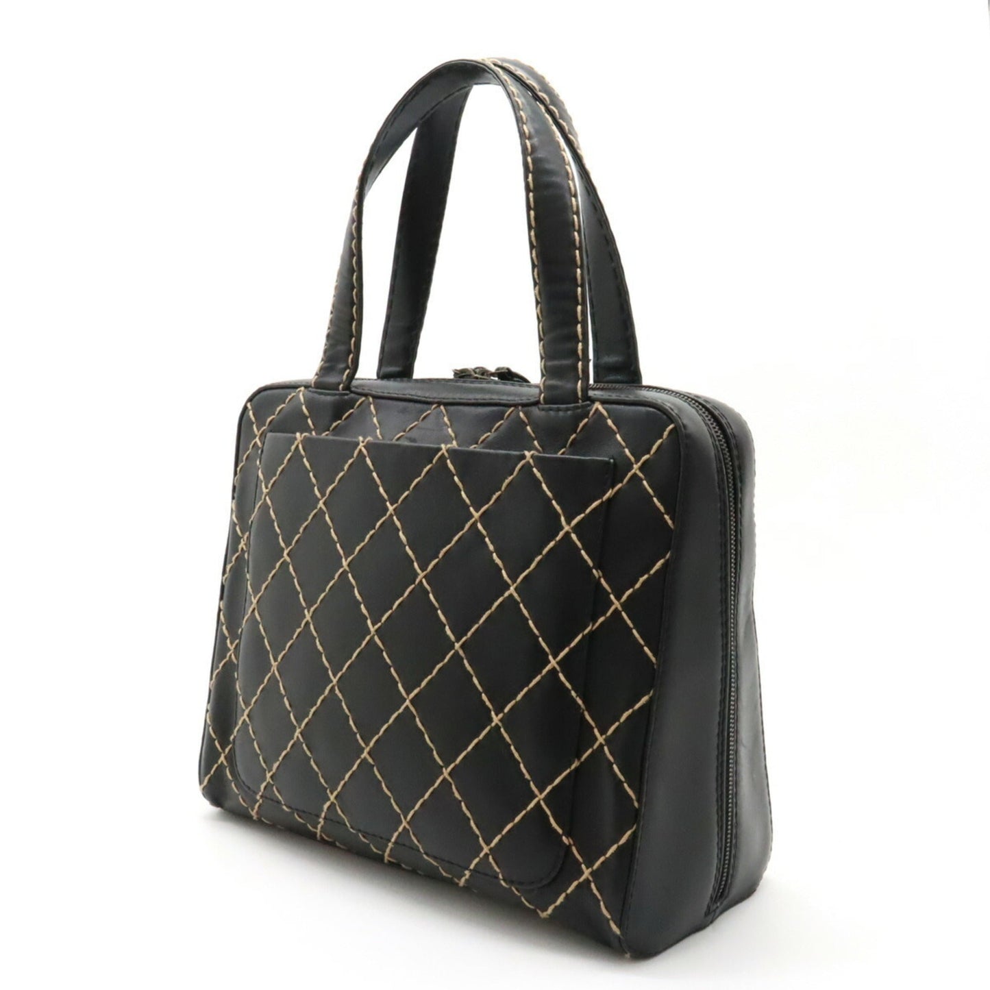 Luxury Chanel Wild Stitch Coco Mark Tote Bag Handbag Leather Black A14693