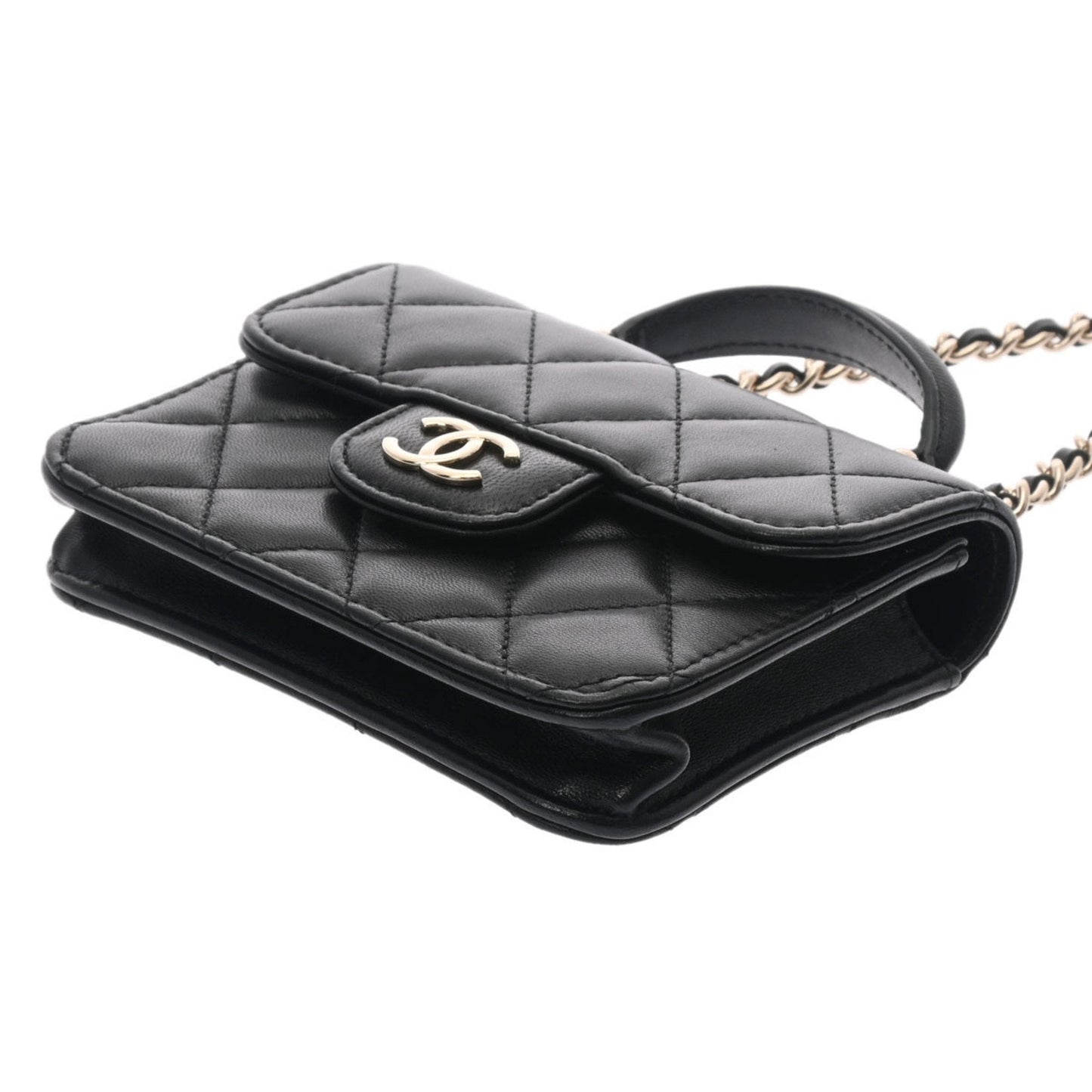 Luxury Chanel matelasse chain shoulder black ladies lambskin bag