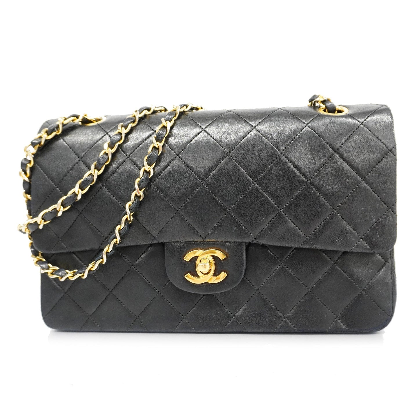 CHANEL  Matelasse W Flap W Chain Lambskin Women's Leather Shoulder Bag Black