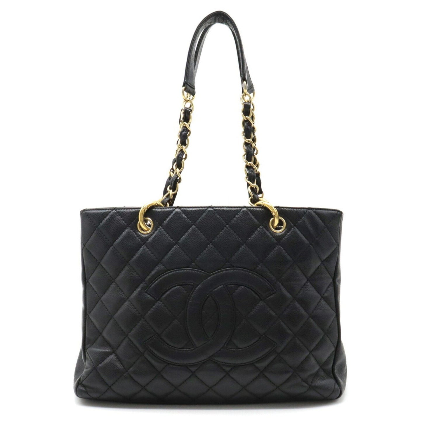 Luxury Chanel Matelasse Coco Mark Chain Tote Bag Shoulder Caviar Skin Leather Black A50995