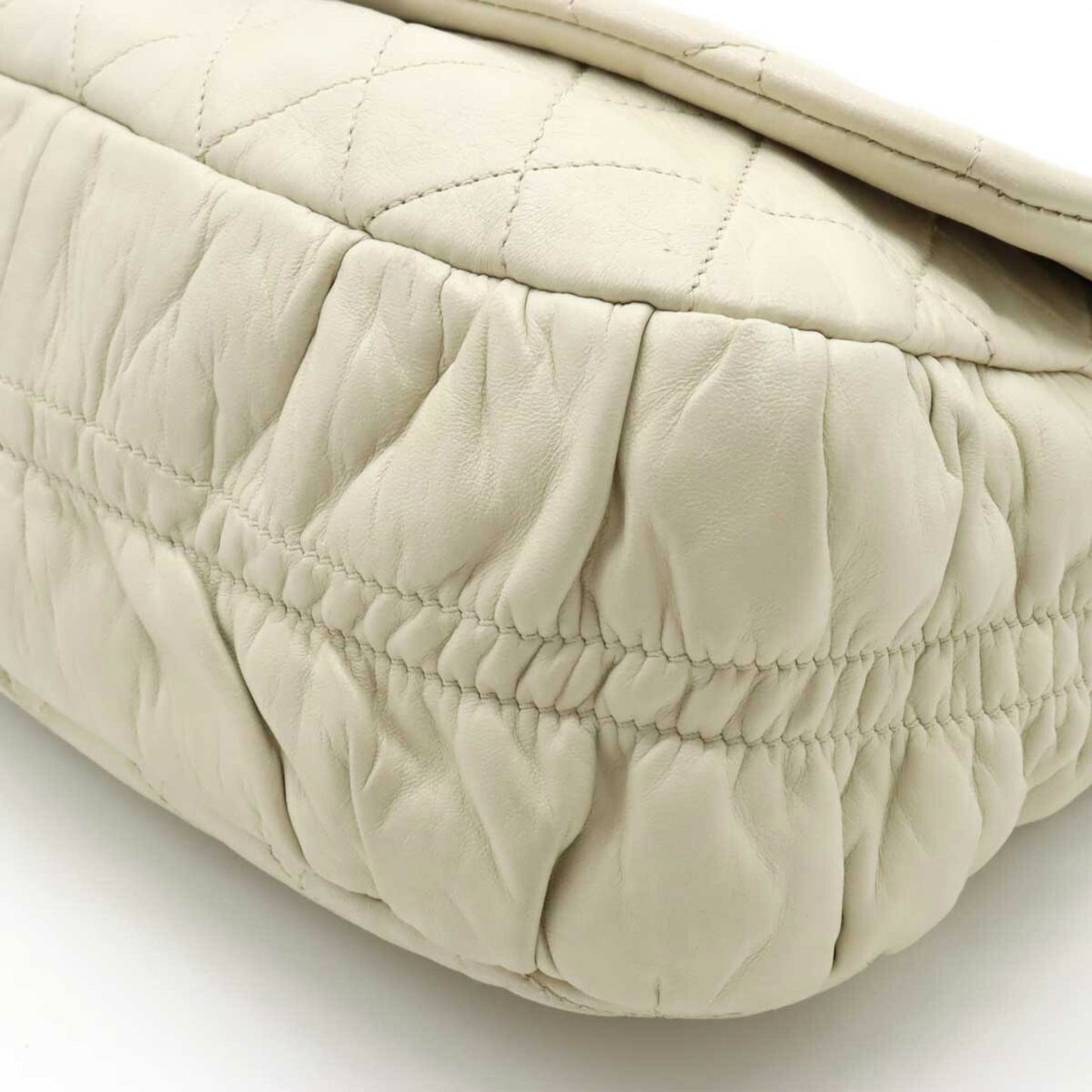 Luxury Chanel Matelasse Coco Mark Half Moon Shoulder Bag Chain Leather Ivory