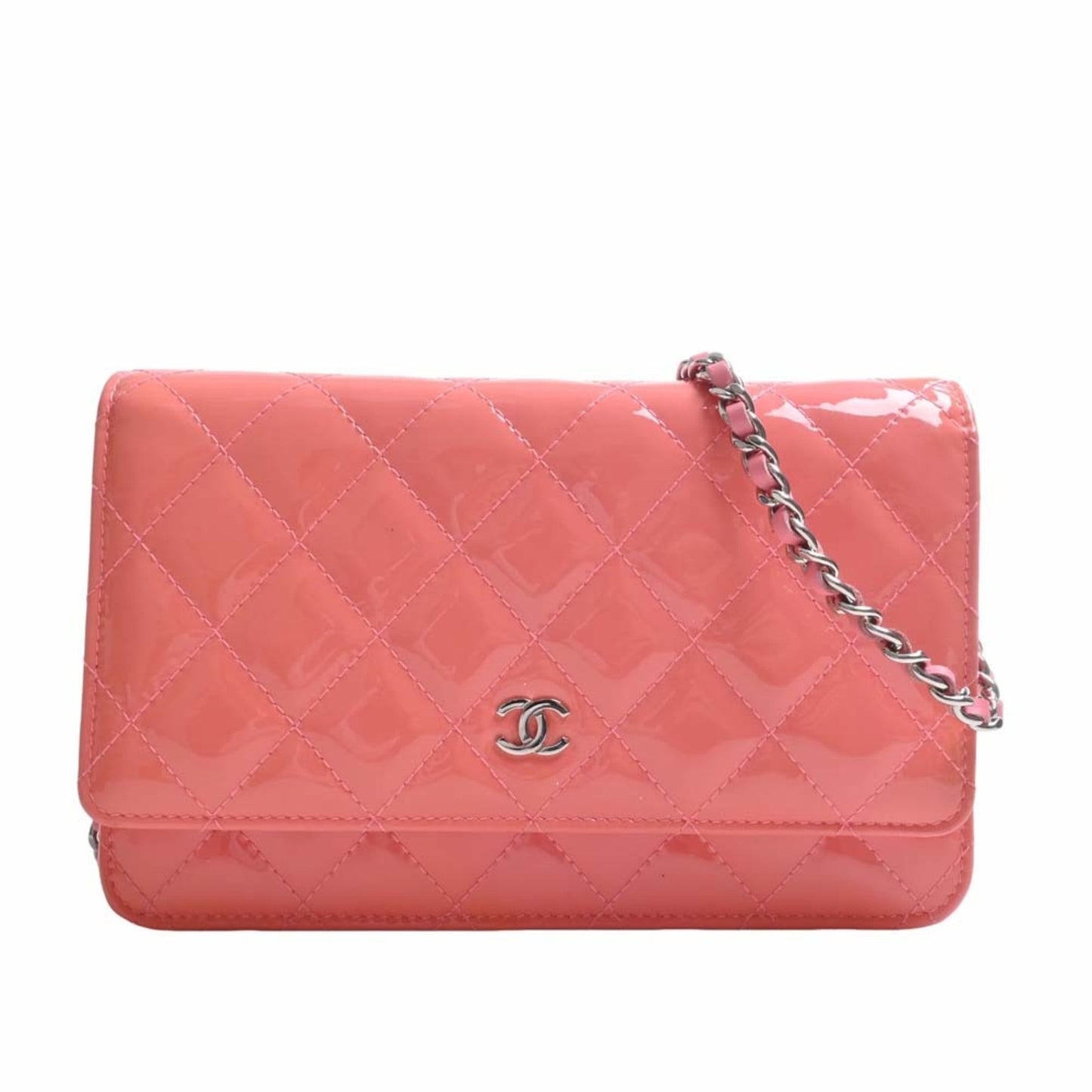 Luxury Chanel Patent Matelasse Coco Mark Chain Shoulder Long Wallet A33814 Pink Ladies
