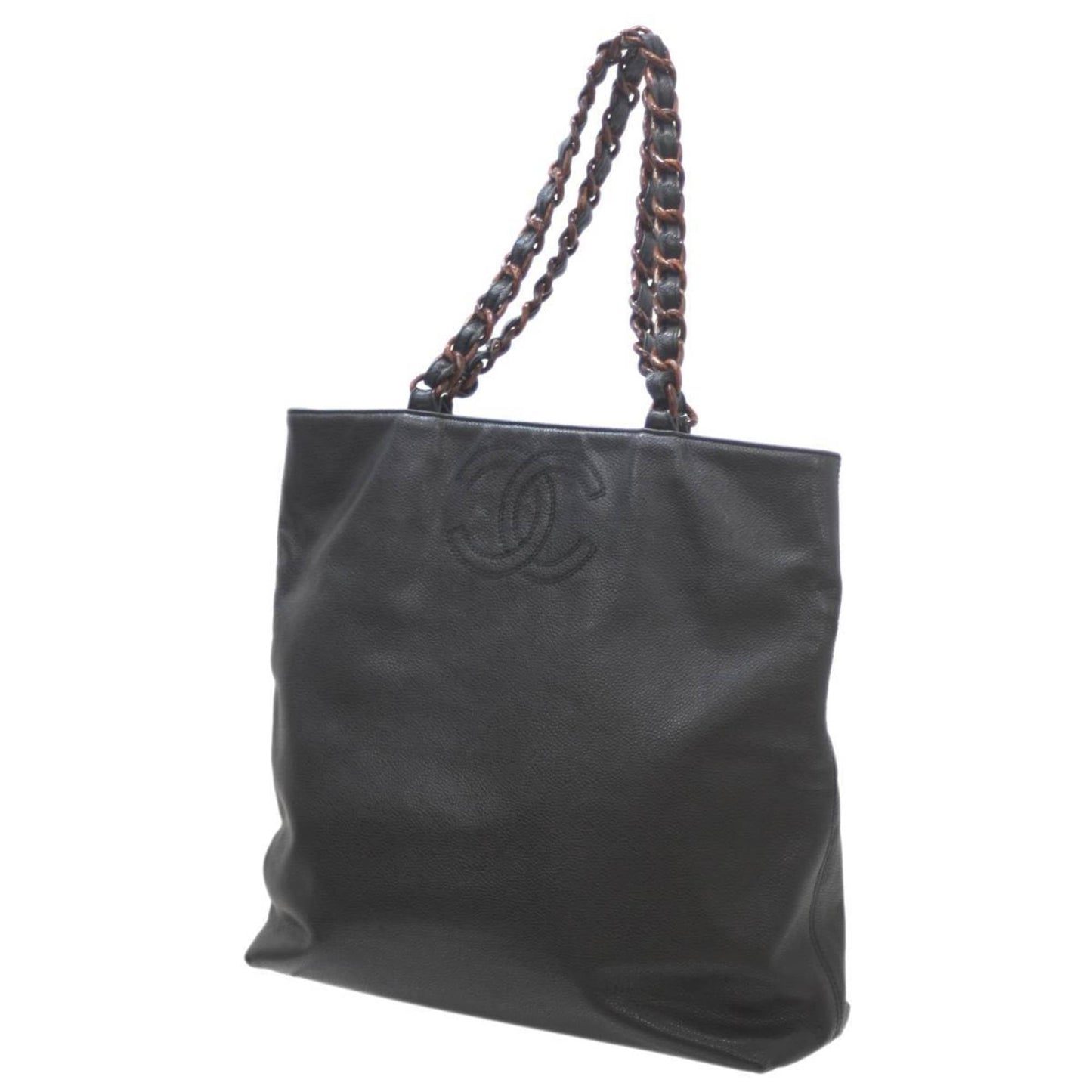 Luxury Chanel Coco Shoulder Bag Caviar Skin Woodgrain Acrylic Chain Tote Black Women's KS
