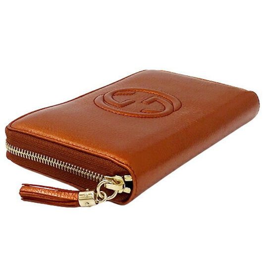 Luxury Gucci Wallet Women's Long Soho Leather Orange 308280 Metallic Tassel Round