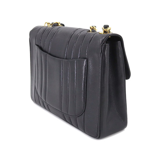 Luxury Chanel Mademoiselle Chain Shoulder Bag Caviar Skin Black Coco Mark Gold Hardware Vintage