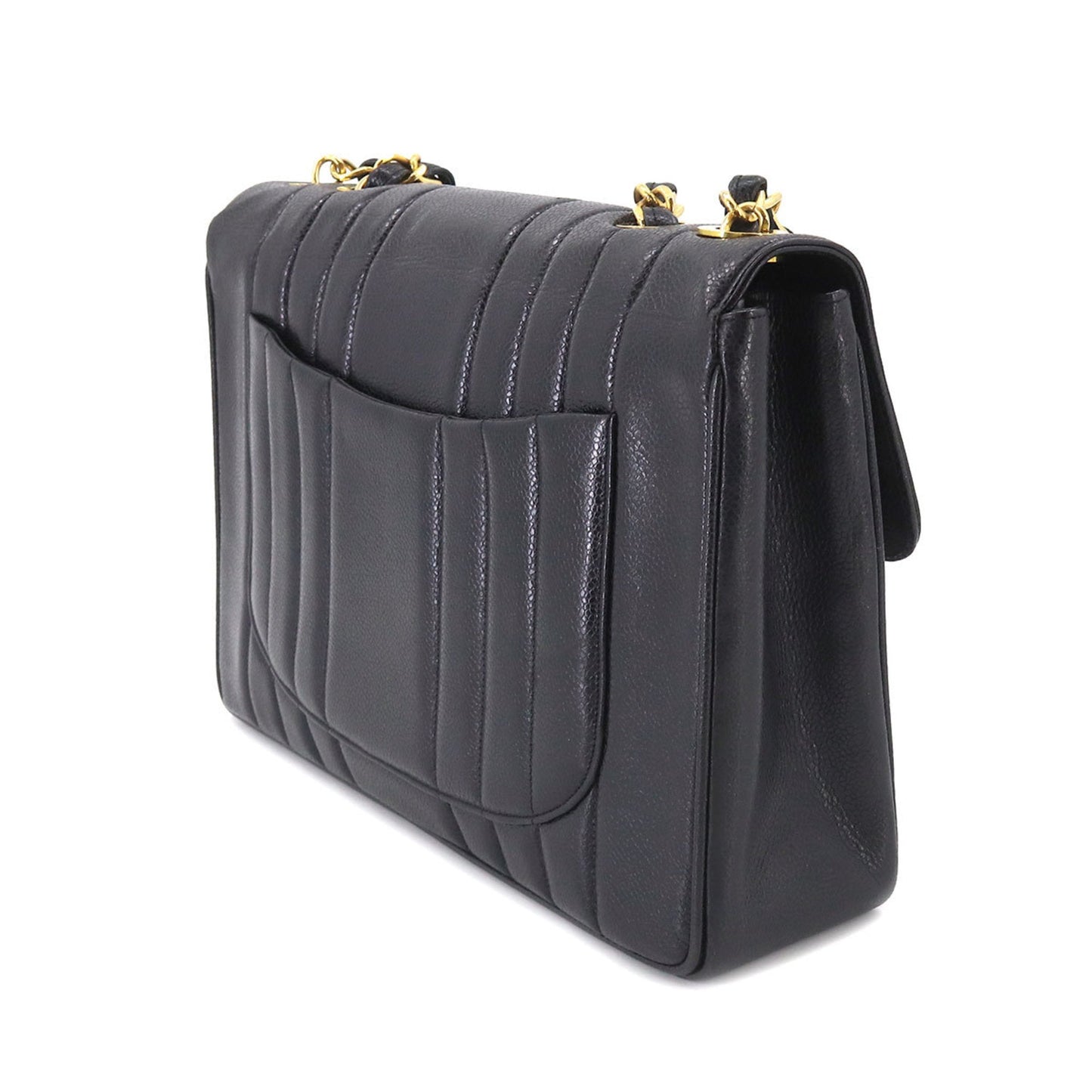 Luxury Chanel Mademoiselle Chain Shoulder Bag Caviar Skin Black Coco Mark Gold Hardware Vintage