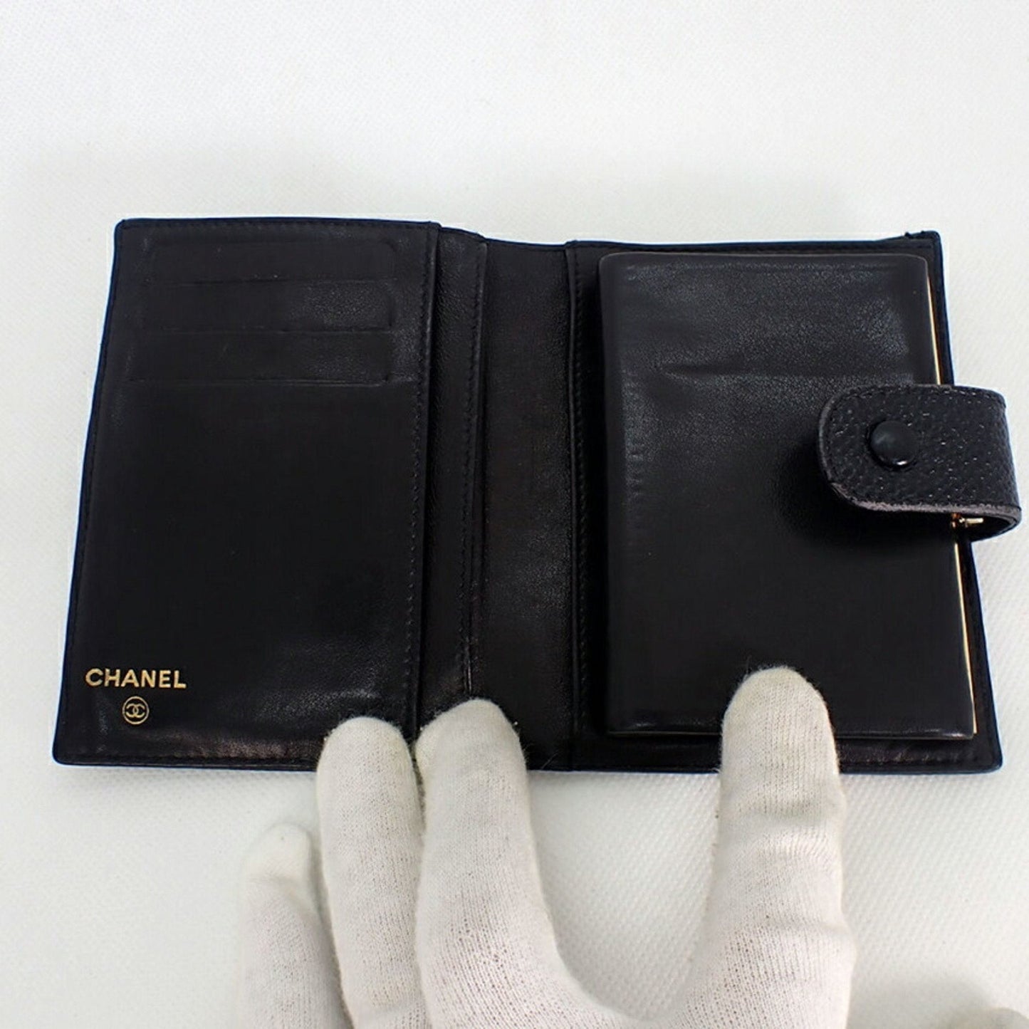 Luxury Chanel caviar skin black two fold wallet