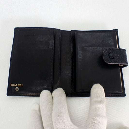 Luxury Chanel caviar skin black two fold wallet