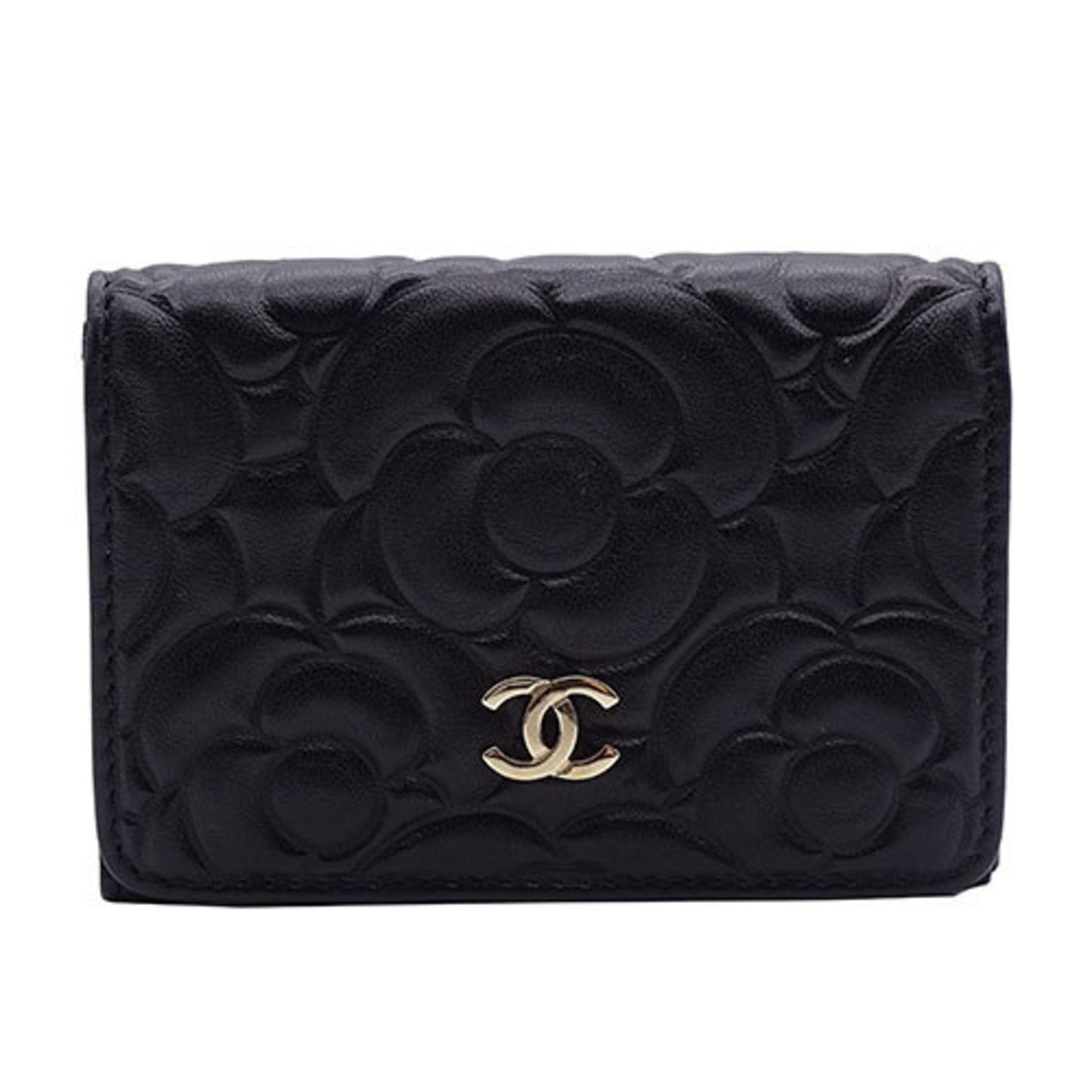 Luxury Chanel Wallet Women's Trifold Leather Camellia Black