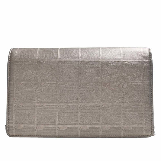 Luxury Chanel Nylon New Line Chain Shoulder Long Wallet Gold Women's