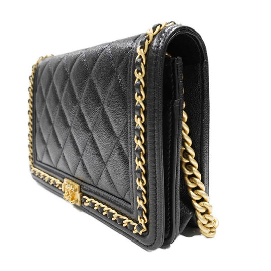 Luxury Chanel [] 19 Chain Shoulder Bag Black/G Metal Fittings Caviar Skin Women's Men's