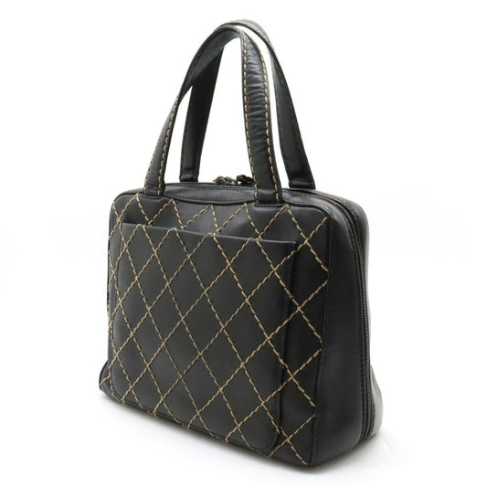 Luxury Chanel Wild Stitch Coco Mark Tote Bag Handbag Leather Black A14693