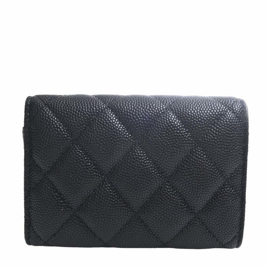 Luxury Chanel Caviar Skin Matelasse Coco Mark Trifold Wallet Black Ladies