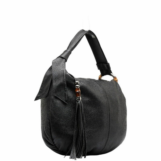 Luxury Gucci Bamboo Hobo One Shoulder Bag 232930 Black Leather Women's