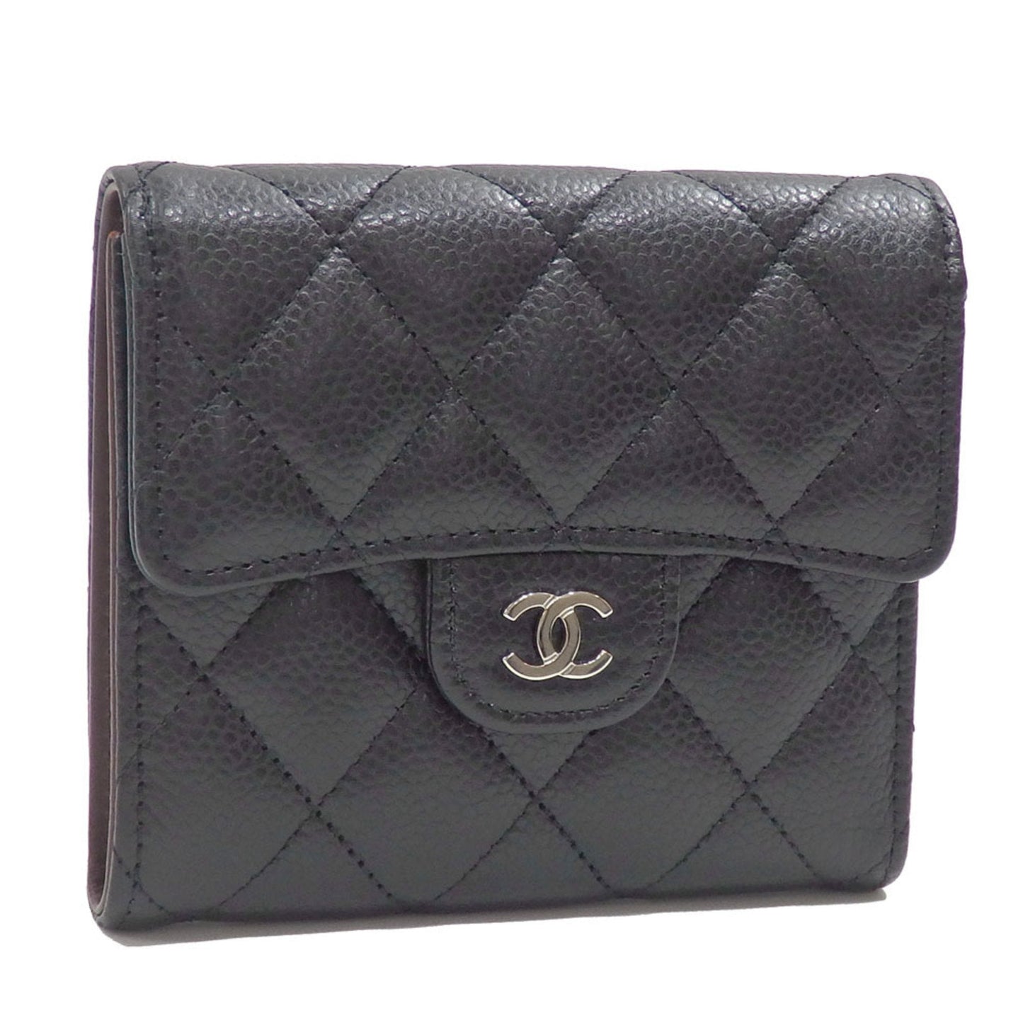Luxury Chanel Trifold Wallet Matelasse Classic Small Flap Women's Black Caviar Skin AP0230 Leather Coco Mark