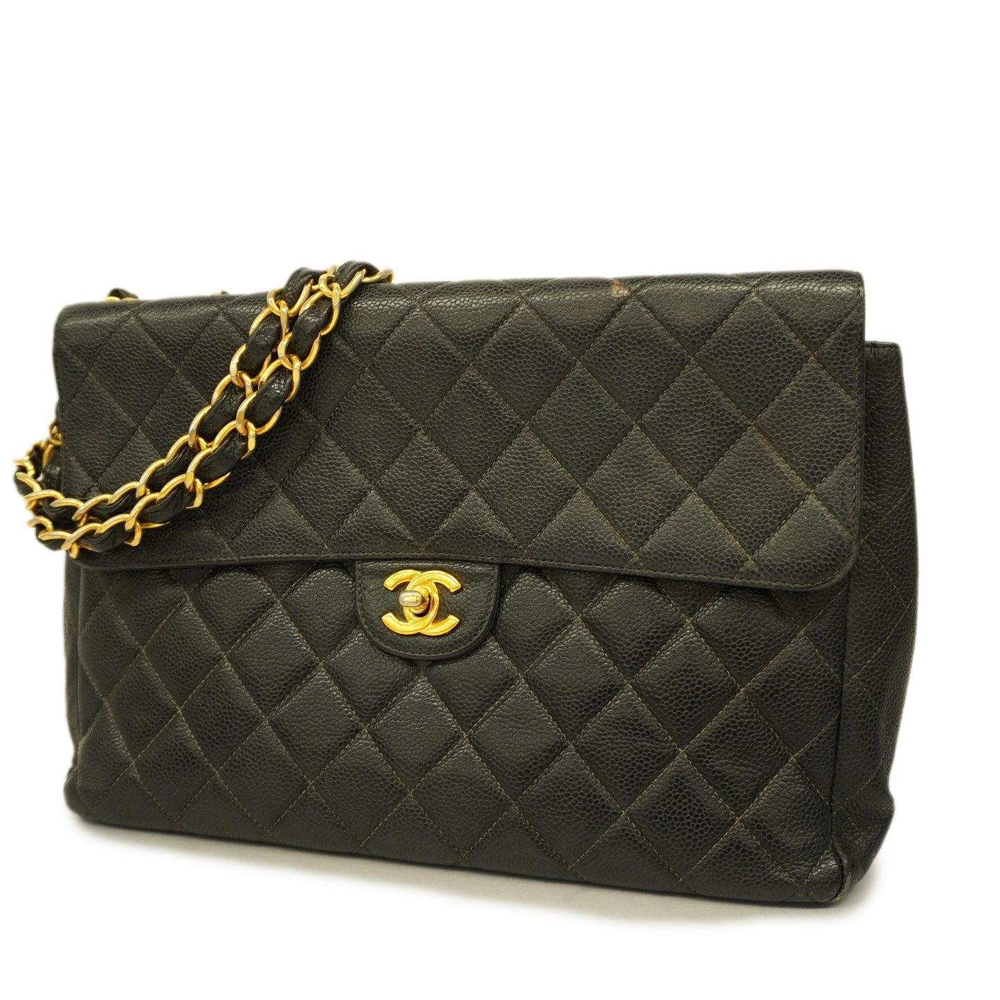 Luxury Chanel  Matelasse Big Matelasse W Chain Women's Caviar Leather Shoulder Bag Black