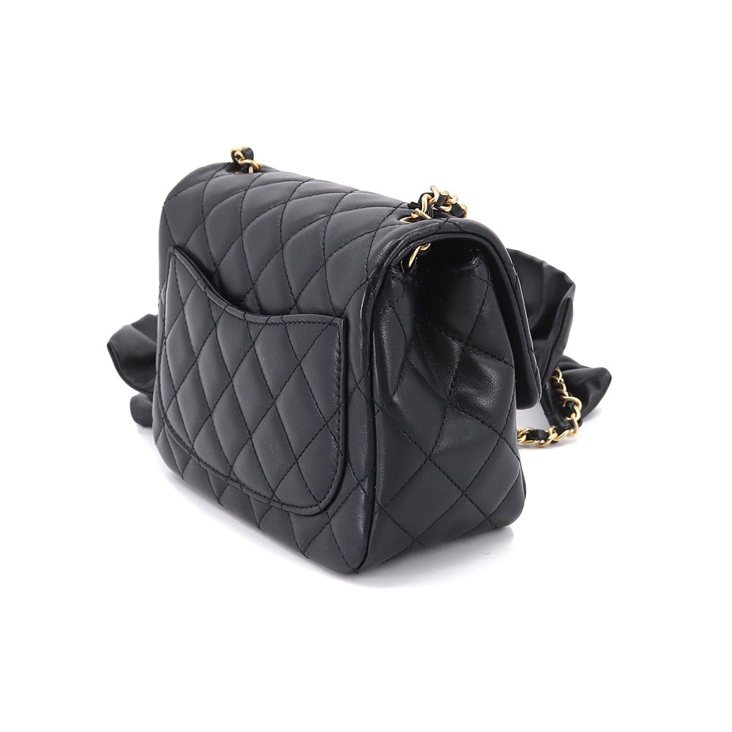 Luxury Chanel Mini Matelasse Frill Chain Shoulder Bag Leather Black Gold Hardware
