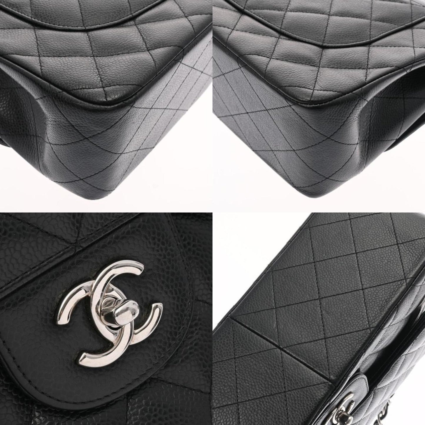 CHANEL matelasse double flap 30 black ladies caviar skin shoulder bag