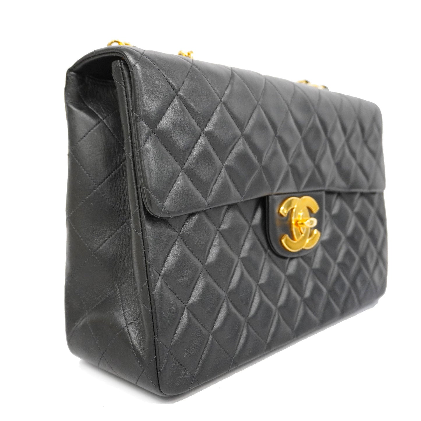 Luxury Chanel  Big Matelasse W Chain Women's Leather Shoulder Bag Black
