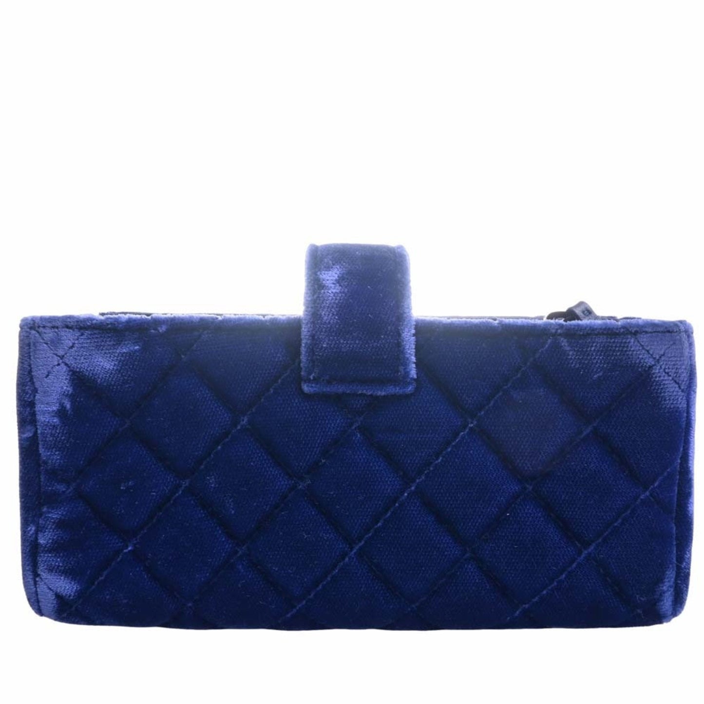 Luxury Chanel Velor Matelasse Coco Mark Chain Shoulder Pouch Blue Ladies