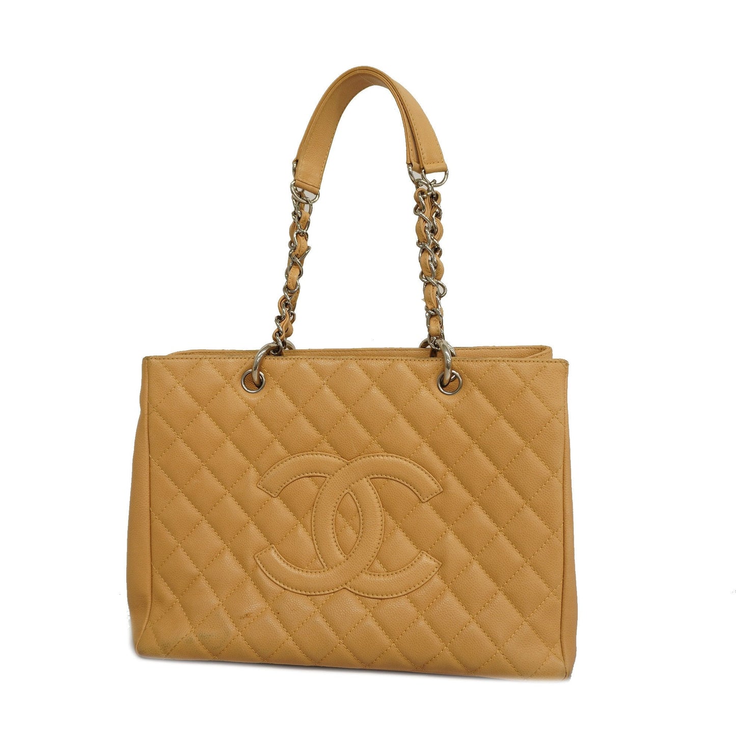 CHANEL[3ca0361]   Tote Bag Matelasse Chain Shoulder Caviar Skin Beige Silver metal