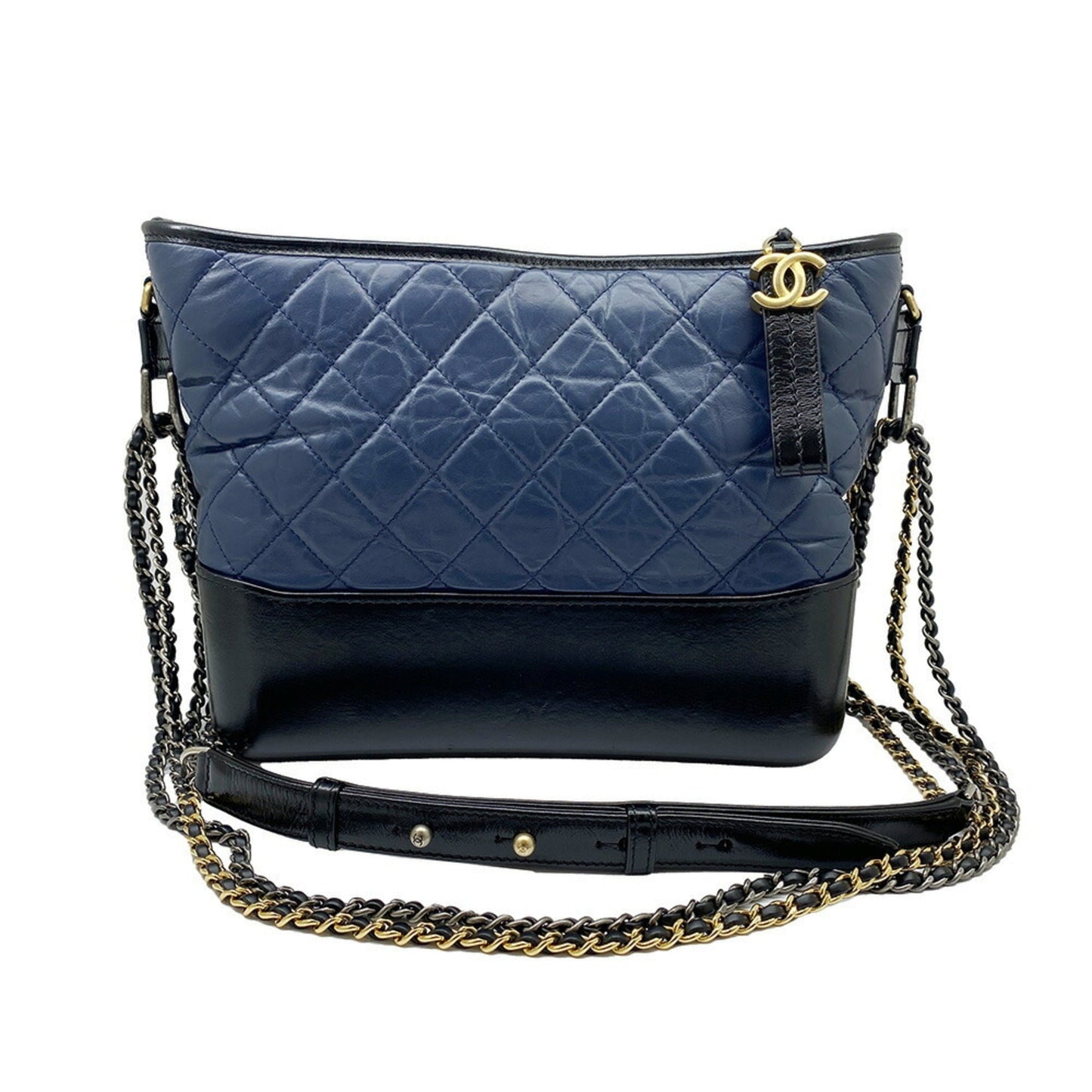 Luxury Chanel Gabriel Chain Shoulder Bag Medium Hobo Leather Navy Black Aged Calf Women Men Unisex 4WAY