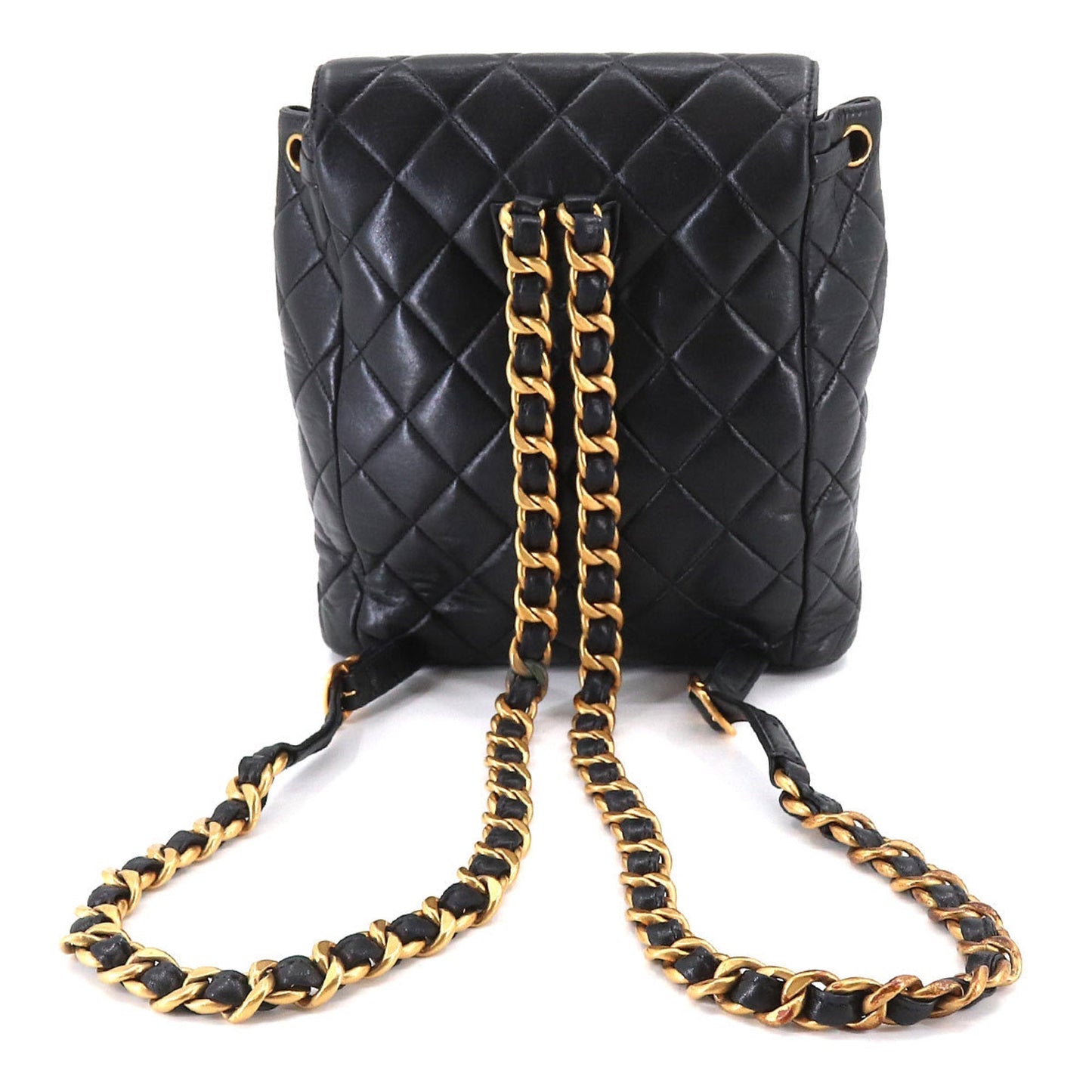 Luxury Chanel Matelasse Chain Backpack Rucksack Leather Black Vintage Gold Hardware duma