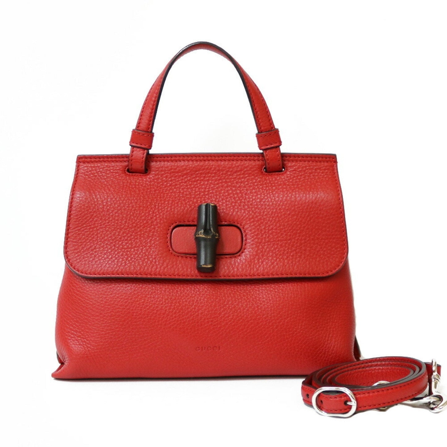 Luxury Gucci Shoulder Bag Bamboo Handbag Red Women's Leather