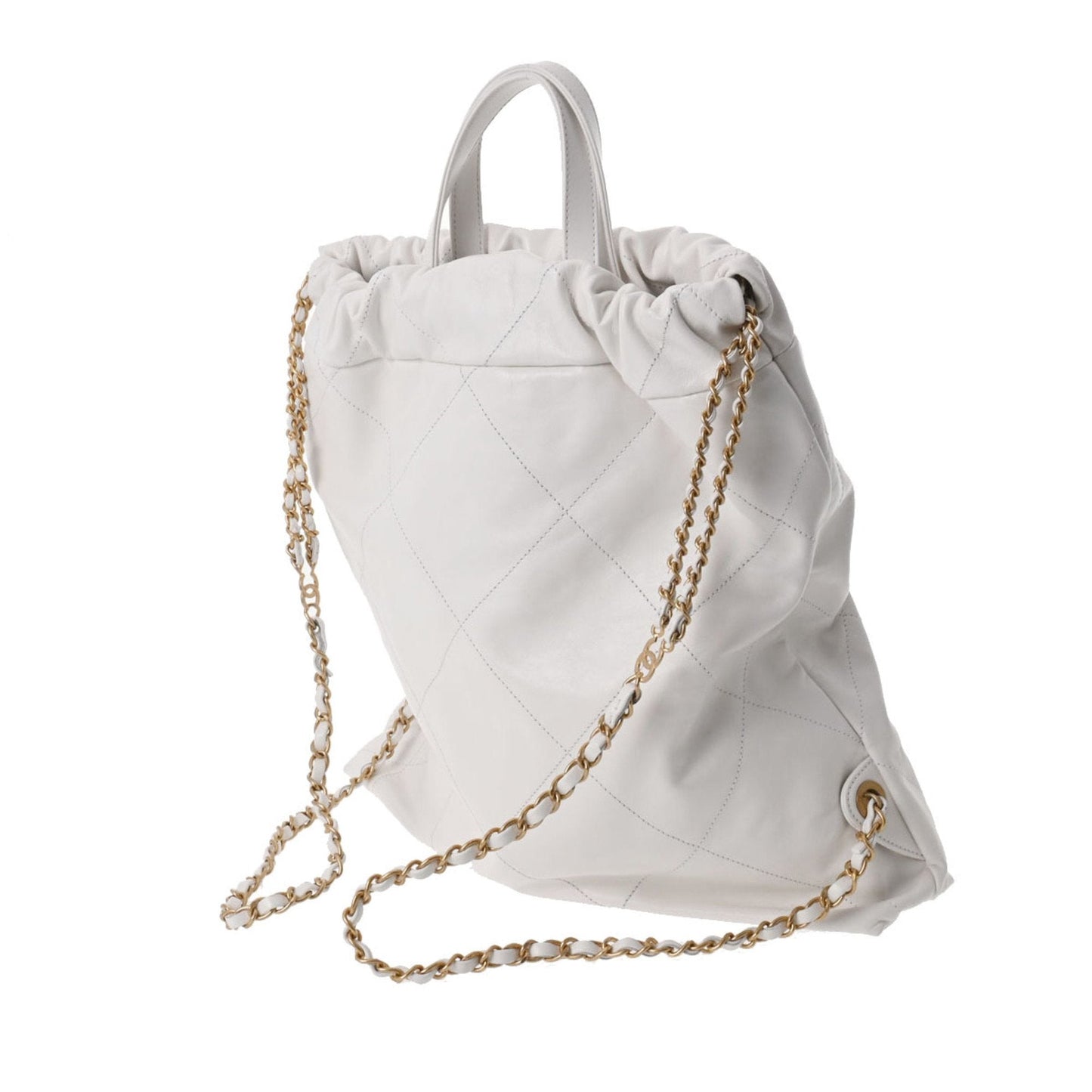 Luxury Chanel 22 Large Backpack White Women's Calf Rucksack/Daypack